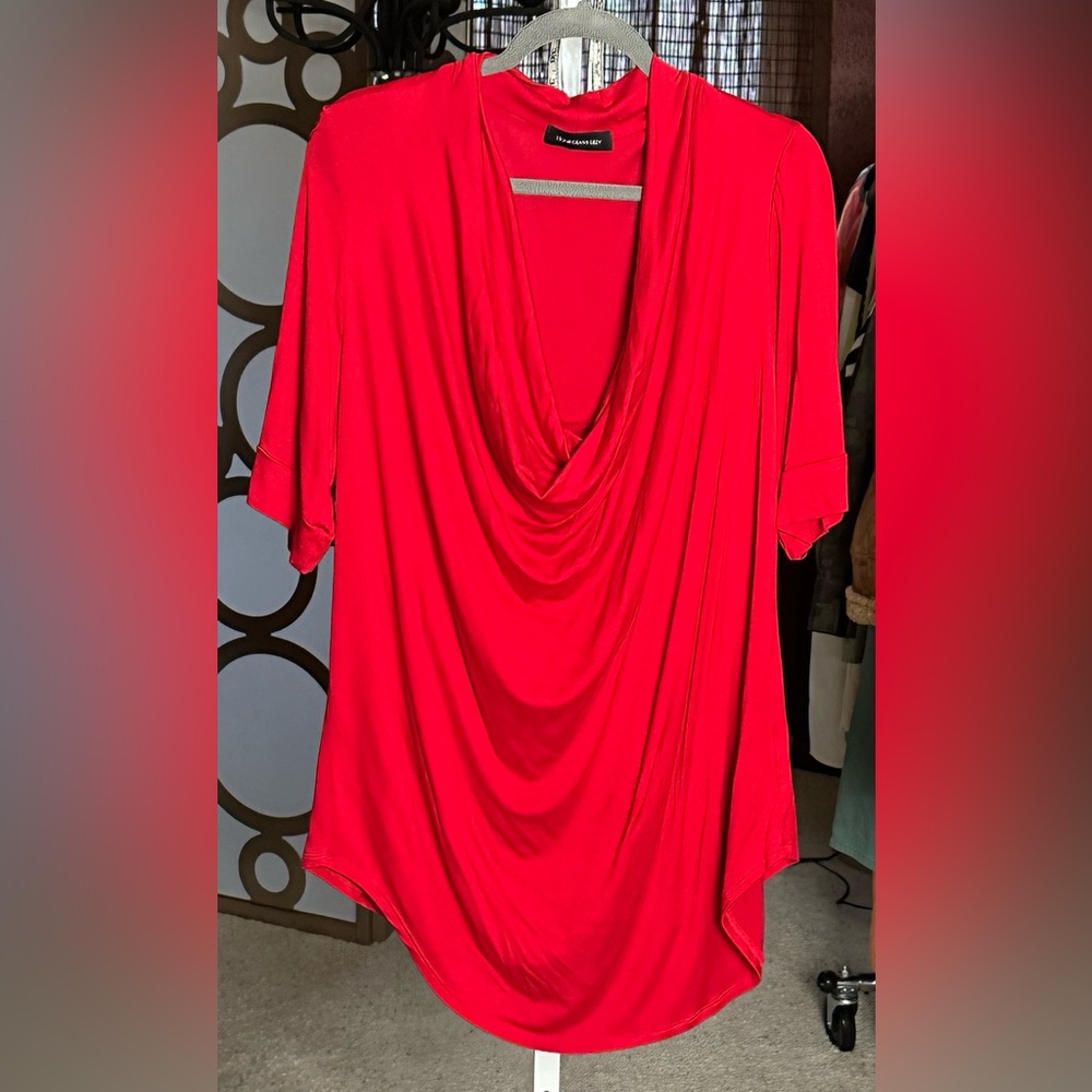 Red Draped Blouse Top Plus Size Flowy Statement V-Neck Soft